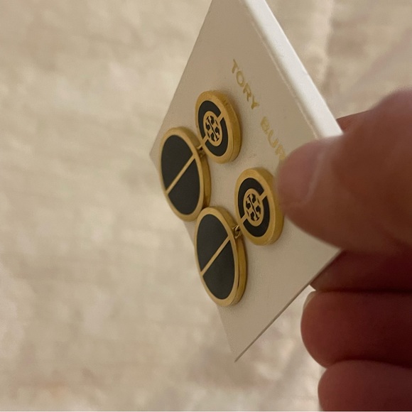 Tory Burch - Gold and Black Circle Drop Stud Earrings - Picture 3 of 3